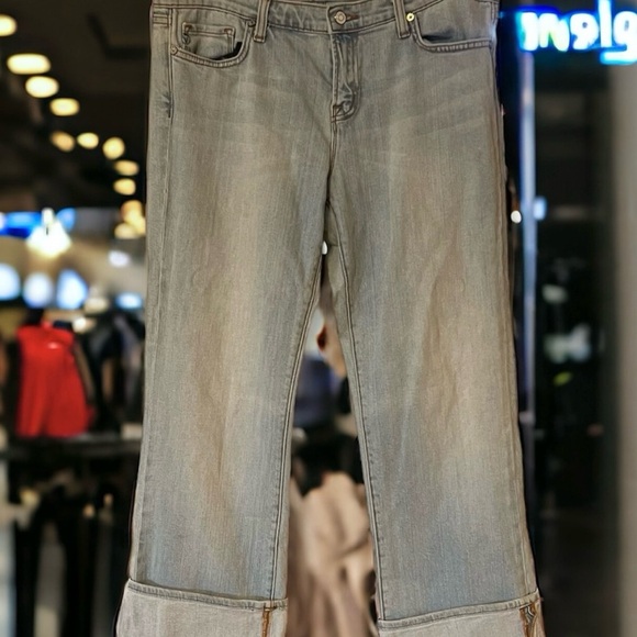 Trendy Bootcut/wide leg cuffed up jeans. Baby blue. Super soft and comfortable. - Picture 12 of 15